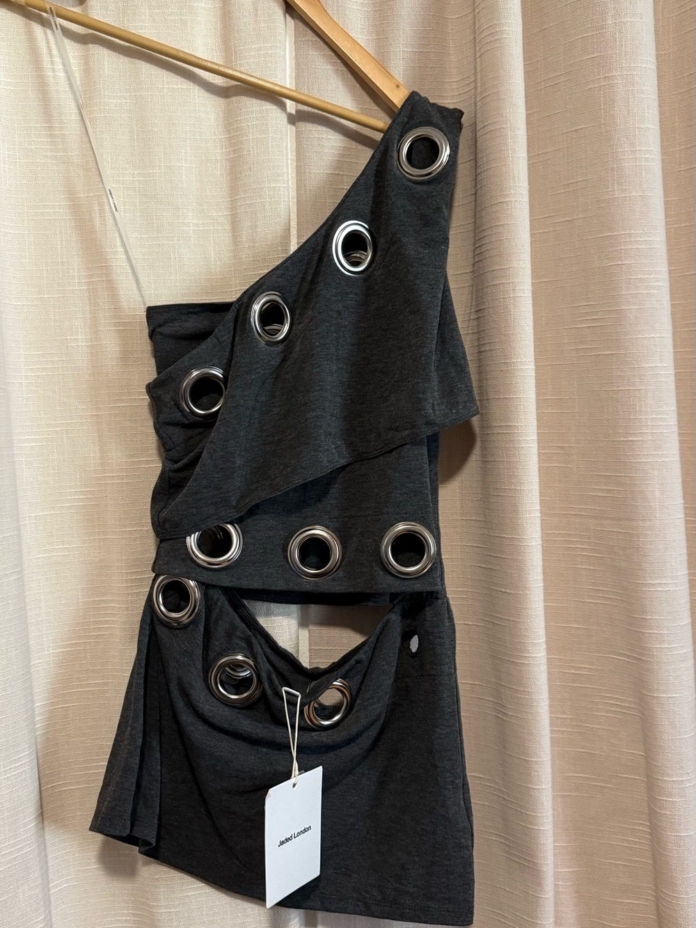 Jaded London Charcoal One-Shoulder Mini Dress with Grommet Cutouts - Picture 2 of 6